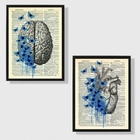 Kit 2 Quadros Cérebro E Coração Borboletas 33x24cm Moldura:ma