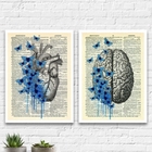 Kit 2 Quadros Cérebro E Coração Borboletas 33x24cm Moldura:ma