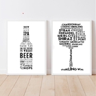 Kit 2 Quadros Cerveja E Vinho Minimalistas 24x18cm Moldura:ma