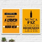 Kit 2 Quadros Cerveja Preto E Amarelo 24x18cm - Com Vidro Mol