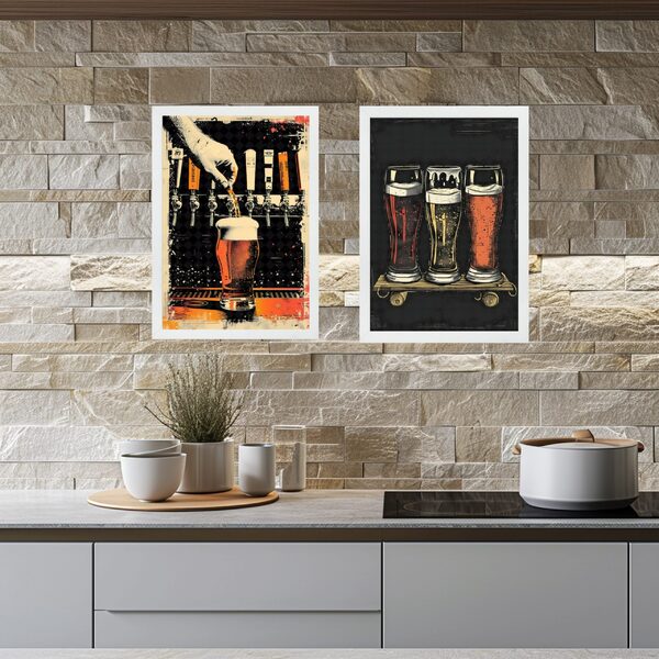 Kit 2 Quadros Cerveja Vintage - Pub 33x24cm - Com Vidro Moldu