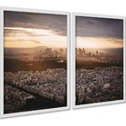 Kit 2 Quadros Cidade Ao Entardecer 45x34cm - Com Vidro Moldur
