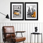 Kit 2 Quadros Cidades Carros Amarelos - 60x48cm Moldura:madei