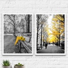 Kit 2 Quadros Cidades Flores Amarelas 33x24cm Moldura:madeira