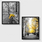 Kit 2 Quadros Cidades Flores Amarelas 45x34cm - Com Vidro Mol