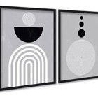 Kit 2 Quadros Cinzas Linhas Preto Branco 33x24cm - Com Vidro