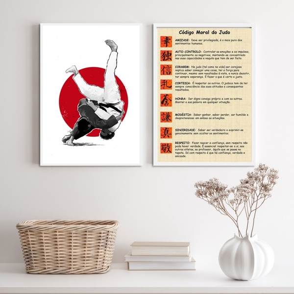 Kit 2 Quadros Código Moral Do judô 24x18cm Moldura:madeira Br