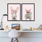 Kit 2 Quadros Coelhinha Floral Rosa 33x24cm - Com Vidro Moldu