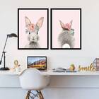 Kit 2 Quadros Coelhinha Floral Rosa 45x34cm Moldura:madeira P