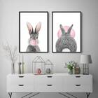 Kit 2 Quadros Coelhos Bubble Gum 24x18cm - Com Vidro Moldura:
