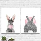 Kit 2 Quadros Coelhos Bubble Gum 45x34cm Moldura:madeira Bran