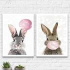 Kit 2 Quadros Coelhos Shine Rabbit 45x34cm - Com Vidro Moldur