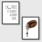 Kit 2 Quadros Coffee Good Idea - Grão 45x34cm Moldura Branca