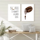 Kit 2 Quadros Coffee Good Idea - Grão 45x34cm Moldura Branca