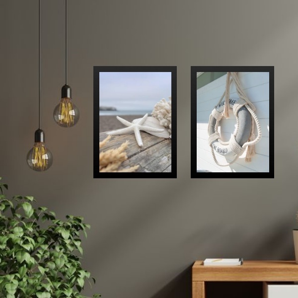 Kit 2 Quadros Coleção Praia- Boia E Estrela Mar 45x34cm Moldu