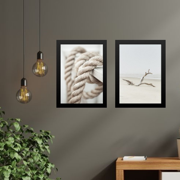 Kit 2 Quadros Coleção Praia - Corda E Tronco 45x34cm - Com Vi