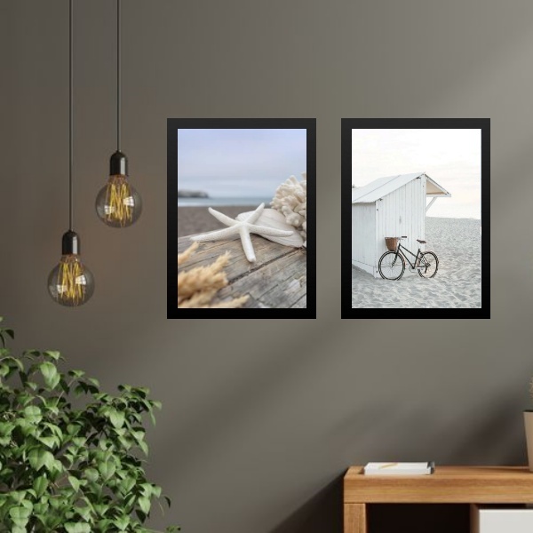 Kit 2 Quadros Coleção Praia - Estrela Mar E Bicicleta 33x24cm
