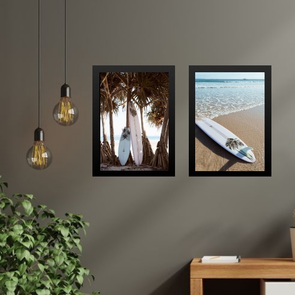 Kit 2 Quadros Coleção Praia Pranchas De Surf 33x24cm Moldura: