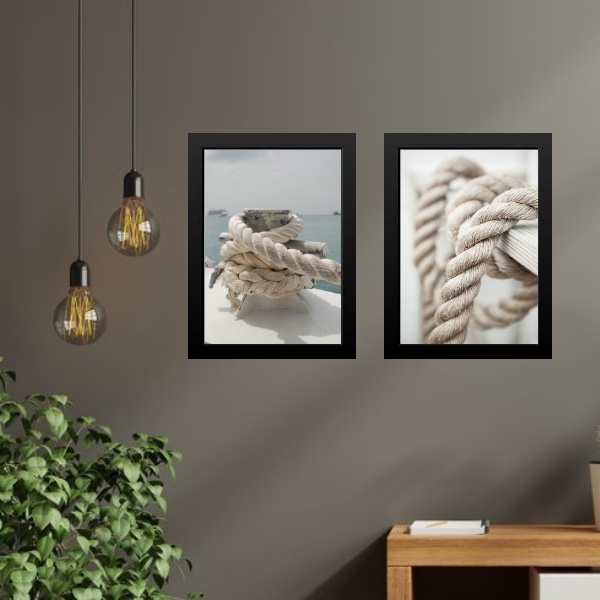 Kit 2 Quadros Coleção Praia Soft - Cordas 45x34cm Moldura:mad