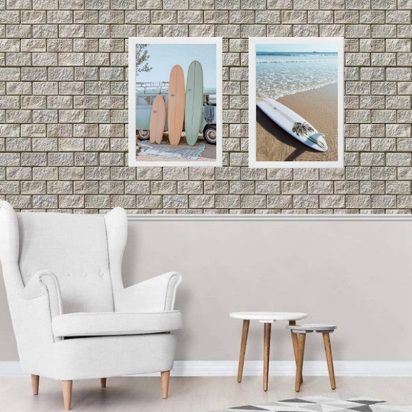 Kit 2 Quadros Coleção Praia - Surf 45x34cm Moldura:madeira Br