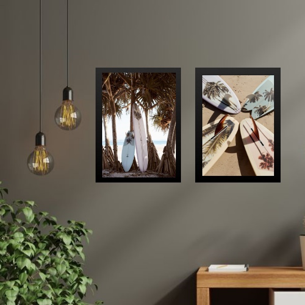 Kit 2 Quadros Coleção Praia Surf - Pranchas 33x24cm Moldura:m