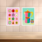 Kit 2 Quadros Coloridos Para Cozinha - Café E Frutas 33x24cm