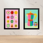 Kit 2 Quadros Coloridos Para Cozinha - Café E Frutas 33x24cm