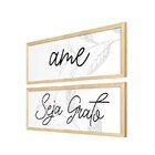 Kit 2 Quadros Com Moldura Frases Amor Gratidão Folhas Sala