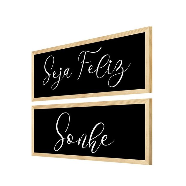 Kit 2 Quadros Com Moldura Frases Felicidade Sonhos Decoração