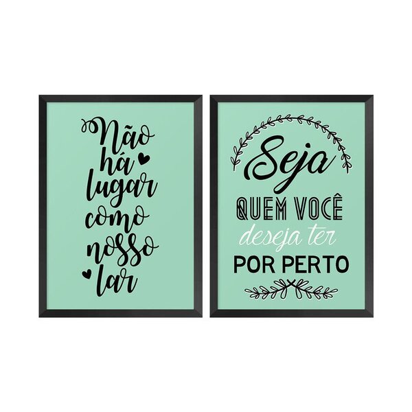 Kit 2 Quadros Com Moldura Frases Lar Casa Sala Decoração