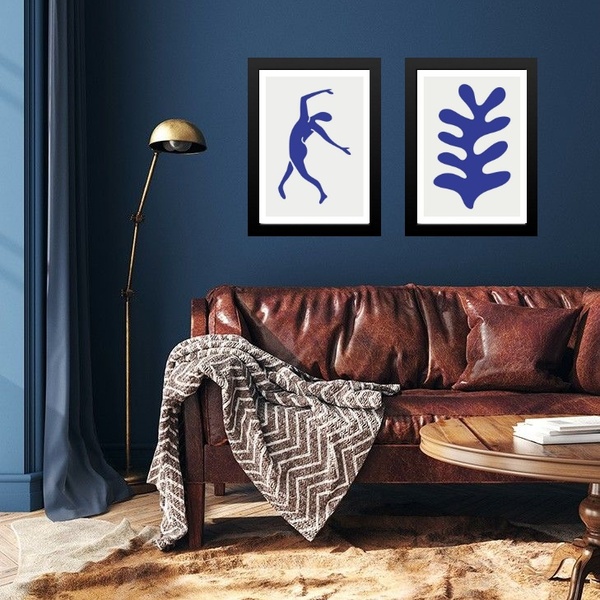 Kit 2 Quadros Contemporâneos Matisse Azul 24x18cm - Com Vidro