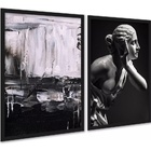 Kit 2 Quadros Contemporâneos Pretos 33x24cm Moldura Preta