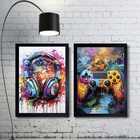 Kit 2 Quadros Controle Vídeo-game E Fone De Ouvido 45x34cm -