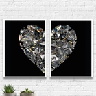 Kit 2 Quadros Coração De Diamantes 45x34cm Moldura:madeira Br