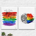 Kit 2 Quadros Coração E Cérebro Gay 45x34cm - Com Vidro Moldu