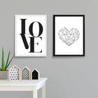 Kit 2 Quadros Coração Geométrico 24x18cm - Com Vidro Moldura: