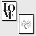 Kit 2 Quadros Coração Geométrico 33x24cm - Com Vidro Moldura: