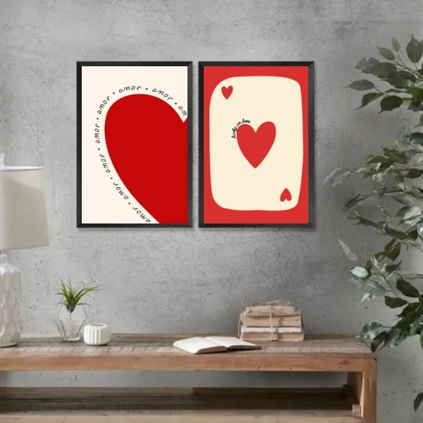 Kit 2 Quadros Coração - Lucky In Love 45x34cm - Com Vidro Mol