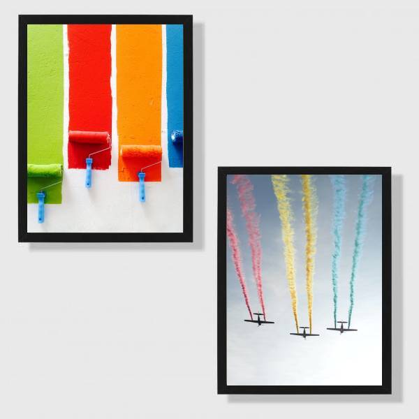 Kit 2 Quadros Cores Da Vida 24x18cm Moldura:madeira Branca