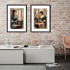 Kit 2 Quadros Costureiras Vintage - 60x48cm Moldura:madeira P