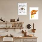 Kit 2 Quadros Cozinha Abelha Mel 33x24cm Moldura:madeira Preta