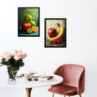 Kit 2 Quadros Cozinha - Arte Frutas 33x24cm Moldura Branca