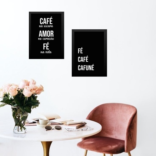 Kit 2 Quadros Cozinha Café E Fé 45x34cm - Com Vidro Moldura:m