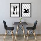 Kit 2 Quadros Cozinha/café Listrado 24x18cm Moldura:madeira B