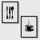 Kit 2 Quadros Cozinha/café Listrado 24x18cm Moldura:madeira P