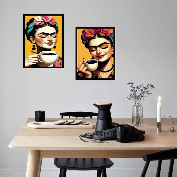 Kit 2 Quadros Cozinha Cantinho Do Café Frida 45x34cm Moldura: