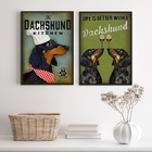 Kit 2 Quadros Cozinha Cão Dachshund 45x34cm Moldura:madeira B