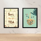 Kit 2 Quadros Cozinha - Chá 24x18cm - Com Vidro Moldura Branca