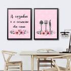 Kit 2 Quadros Cozinha Coração Da Casa Rosa 33x24cm Moldura:ma