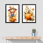 Kit 2 Quadros Cozinha Espantalho Abóbora 24x18cm - Com Vidro